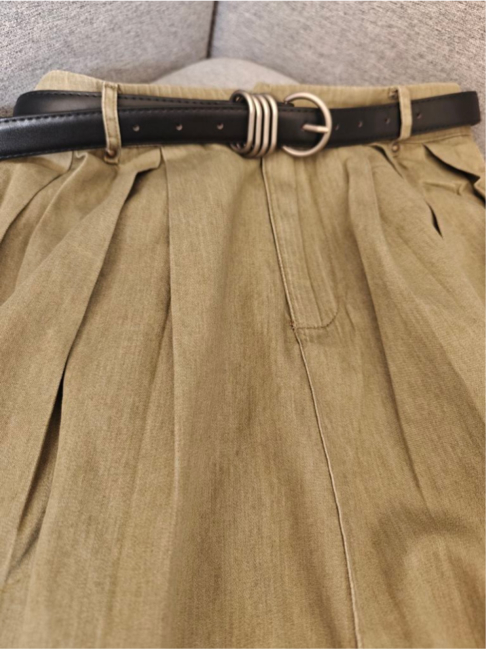 Khaki Cotton Maxi Skirt with Belt | Elastic Waist | Cottagecore Style